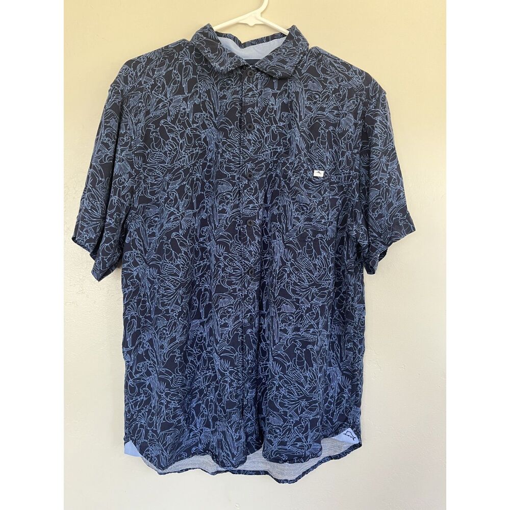 Tommy Bahama Men's Short Sleeve Button Up Shirt Tropical Blue Parrot Size M